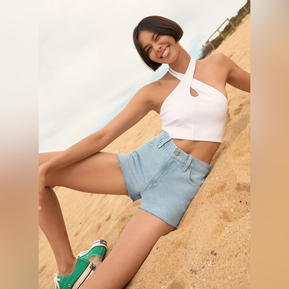 ARITZIA Sunday Best Micro Mini Short Chalky Blue High Rise Cutoff 29 - Picture 2 of 12